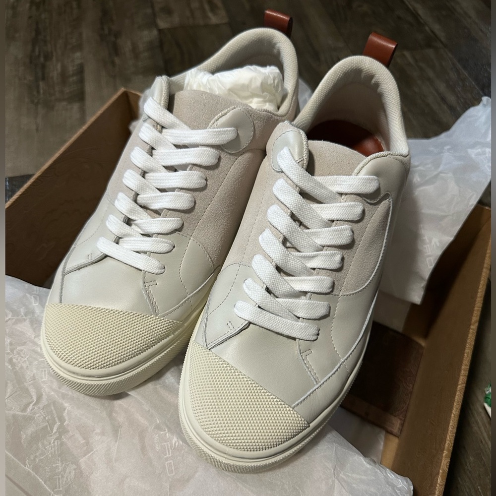 NWT $650 Etro Men’s Cream White Sneakers size 40 US 7-7.5 Suede Leather Shoes